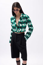 Desenli Yeşil Crop Ceket
