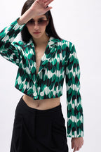 Desenli Yeşil Crop Ceket