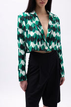 Desenli Yeşil Crop Ceket