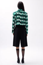 Desenli Yeşil Crop Ceket