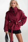Dik Yaka Crop Bordo Trençkot