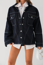Dikiş Detay Oversize Lacivert Kot Ceket