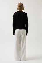 Düğme Detay Örgü Siyah Bluz