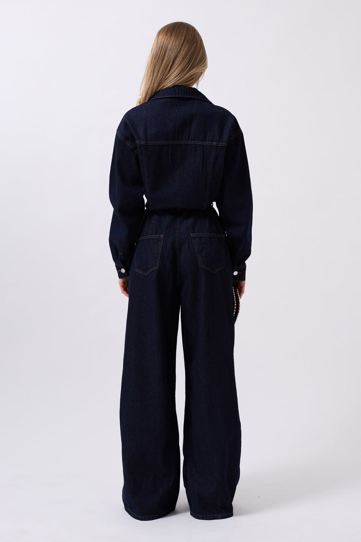 Düğme Detaylı Denim Lacivert Tulum