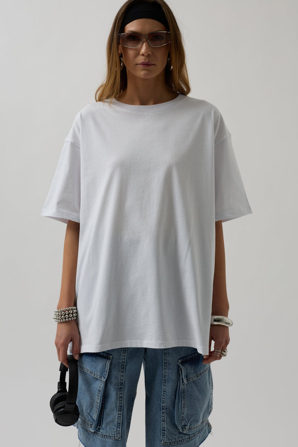 Etek Ucu Baskili Beyaz T-shirt