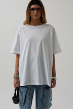 Etek Ucu Baskili Beyaz T-shirt