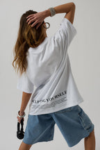 Etek Ucu Baskili Beyaz T-shirt