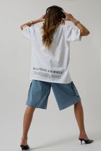 Etek Ucu Baskili Beyaz T-shirt