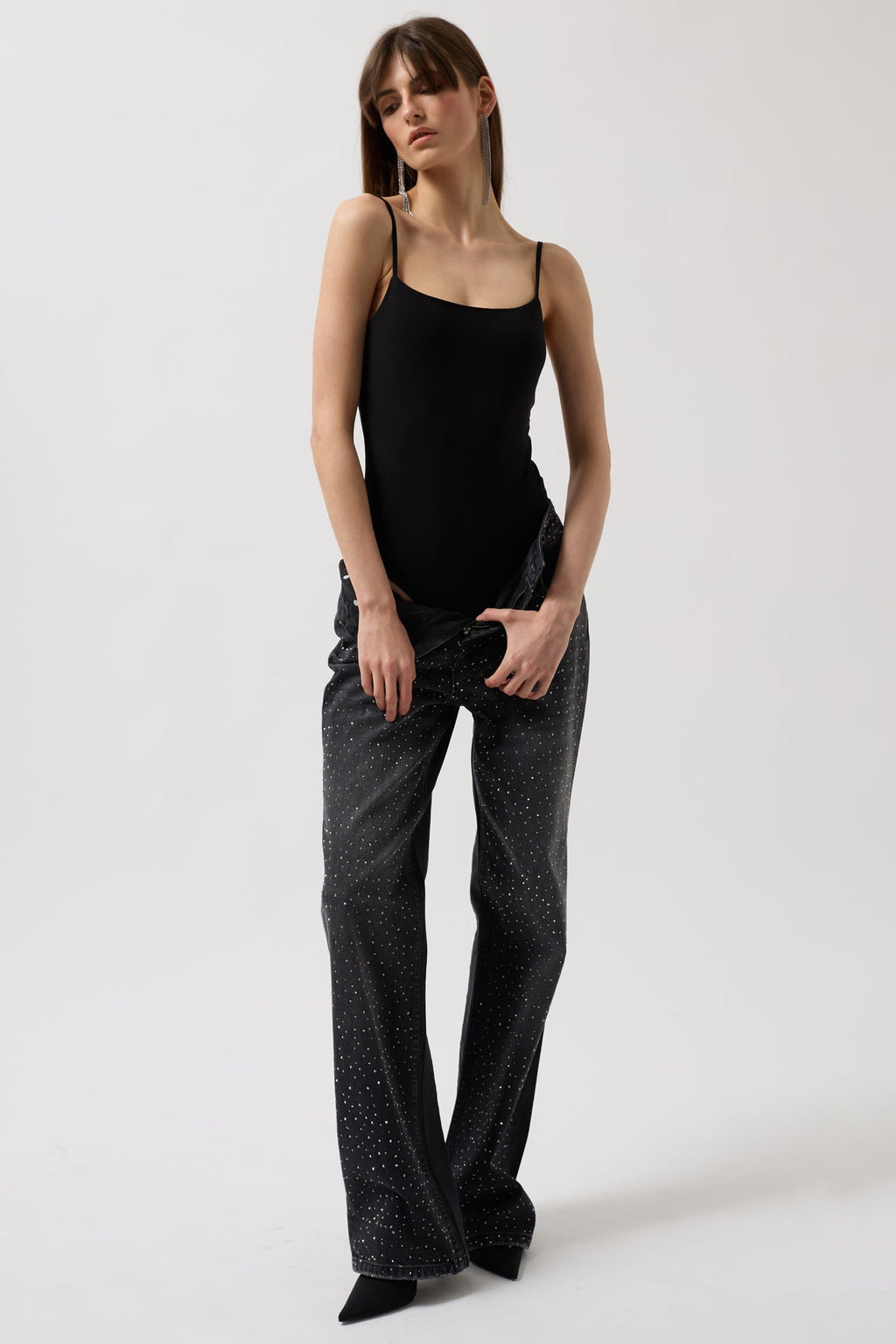 İp Askılı Siyah Bodysuit