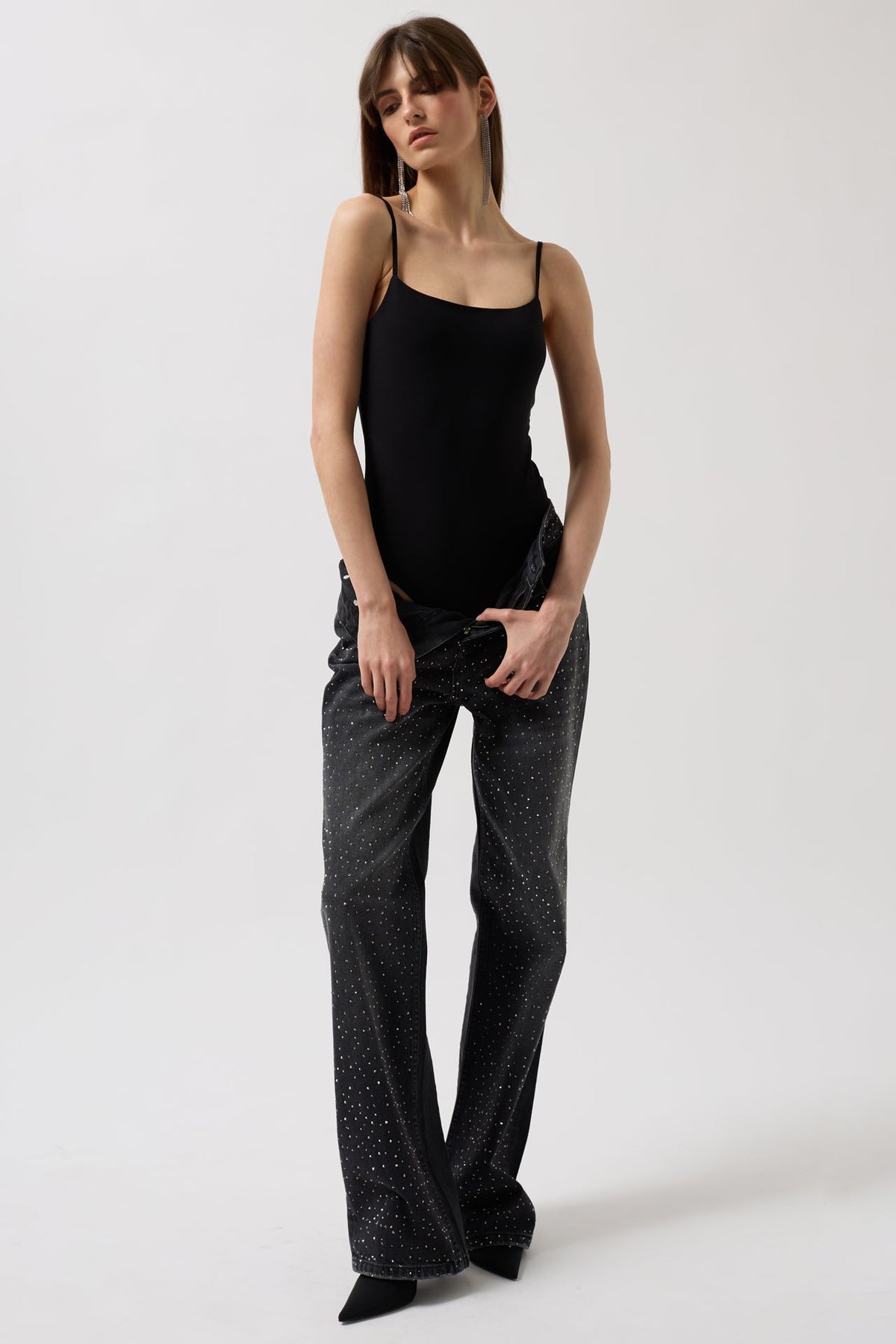 İp Askılı Siyah Bodysuit
