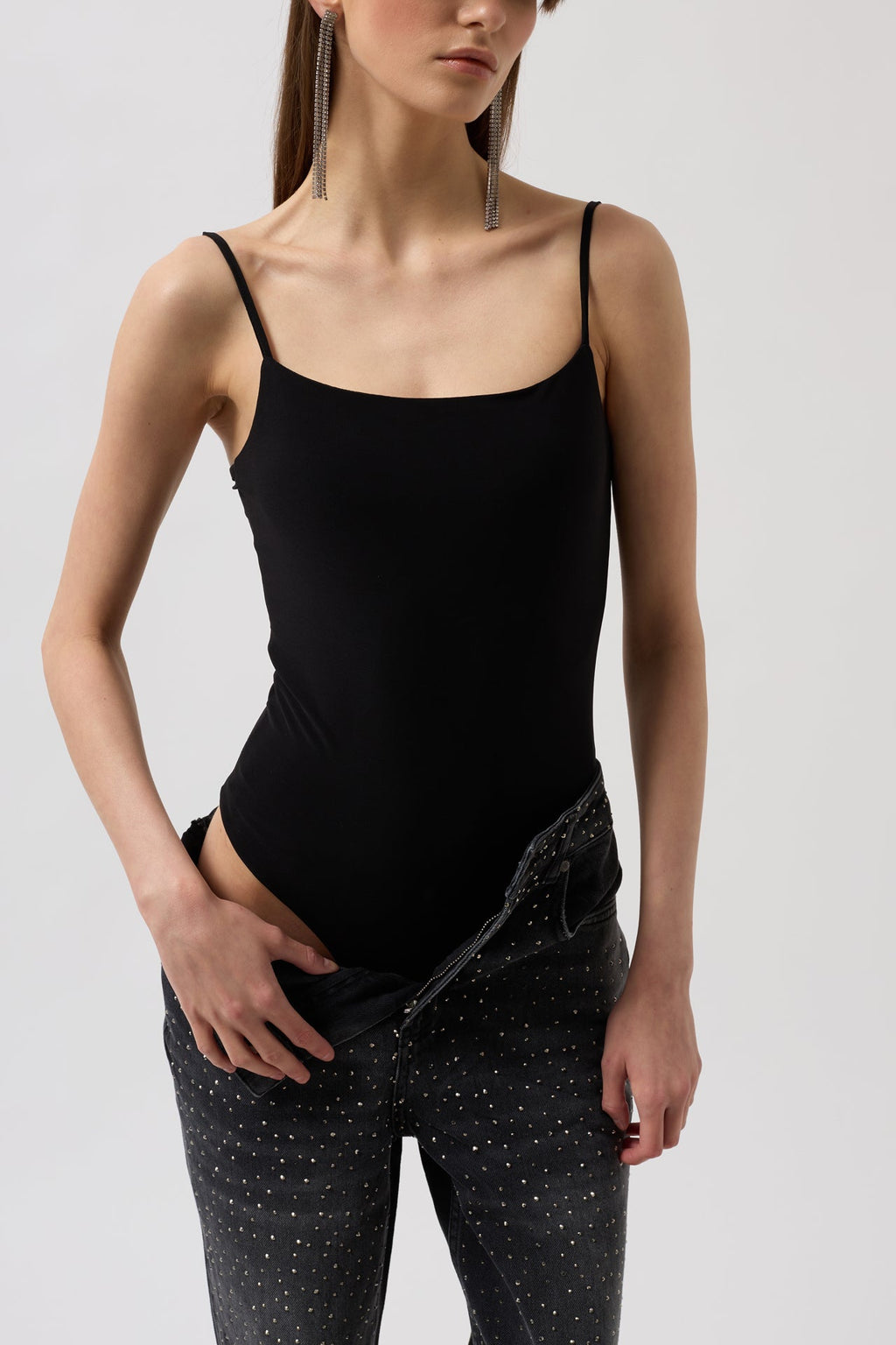İp Askılı Siyah Bodysuit