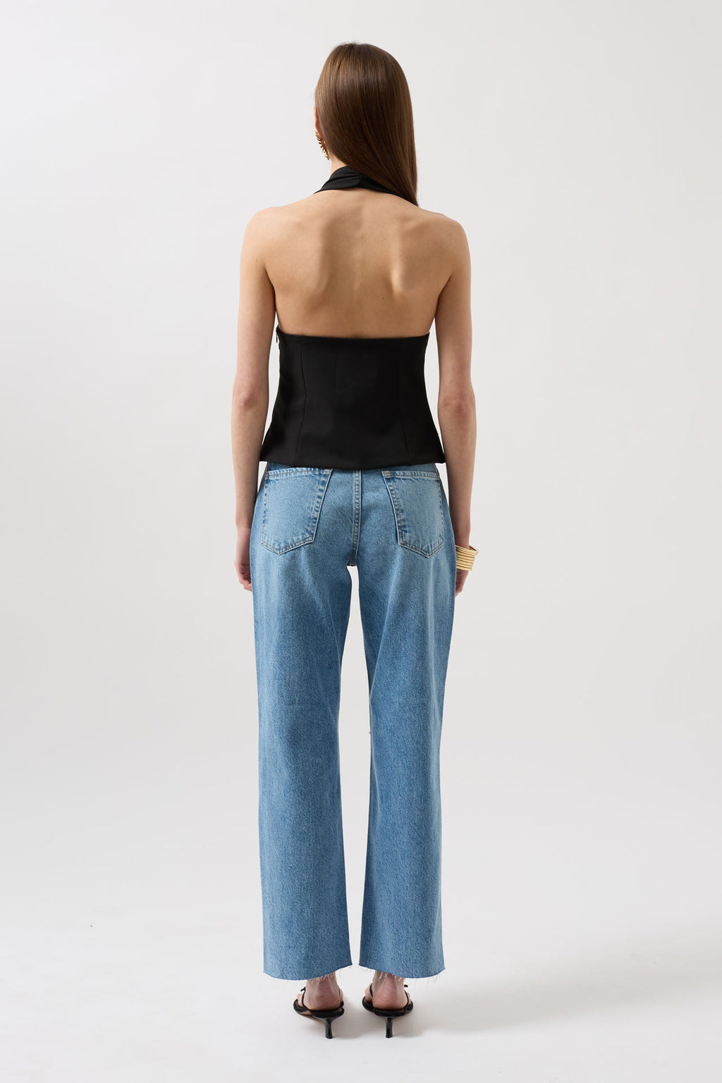 Kalın Askılı Crop Siyah Bluz