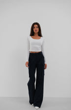 Kare Yaka Beyaz Crop Top