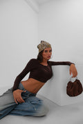 Kare Yaka Kahverengi Crop Top