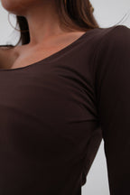 Kare Yaka Kahverengi Crop Top