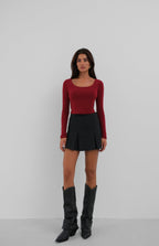 Kare Yaka Bordo Crop Top