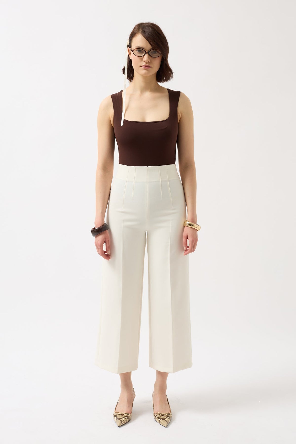 Kare Yaka Kalın Askılı Kahverengi Bodysuit