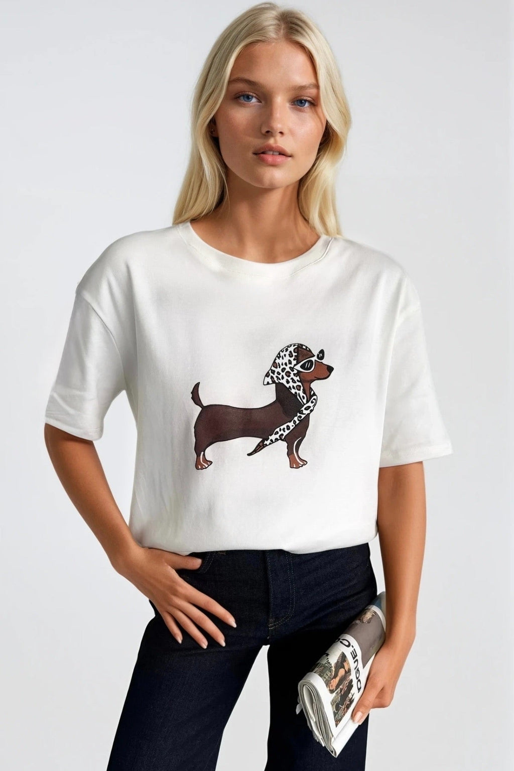 Köpek Baskılı Beyaz T-Shirt