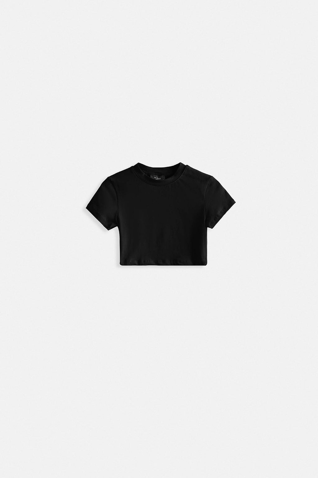 Likralı Basic Crop Siyah T-Shirt