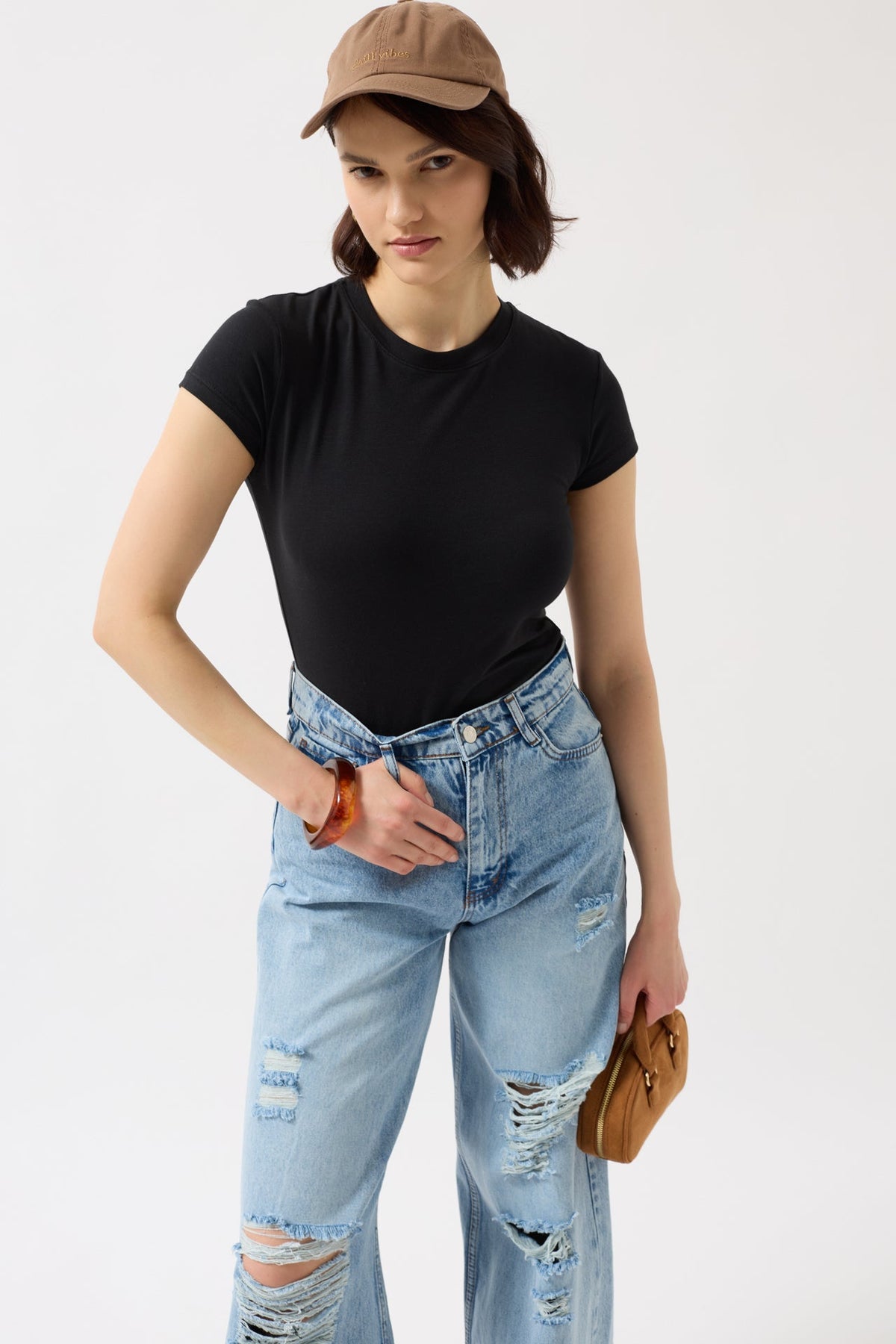 Likralı Basic Siyah T-Shirt