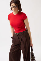 Likralı Basic Kırmızı T-Shirt
