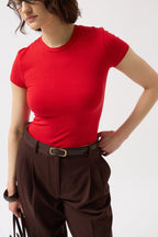 Likralı Basic Kırmızı T-Shirt