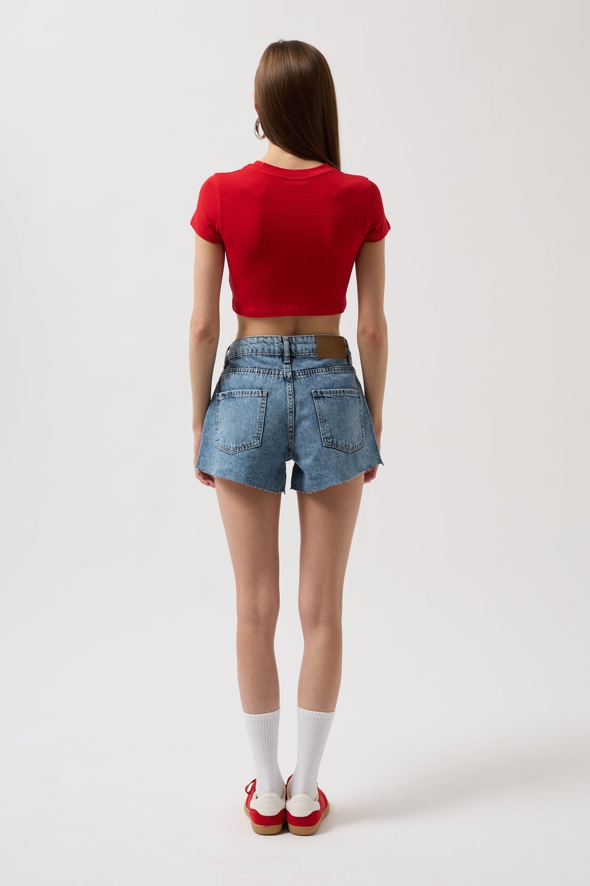 Nepo Baskılı Crop Kırmızı T-Shirt