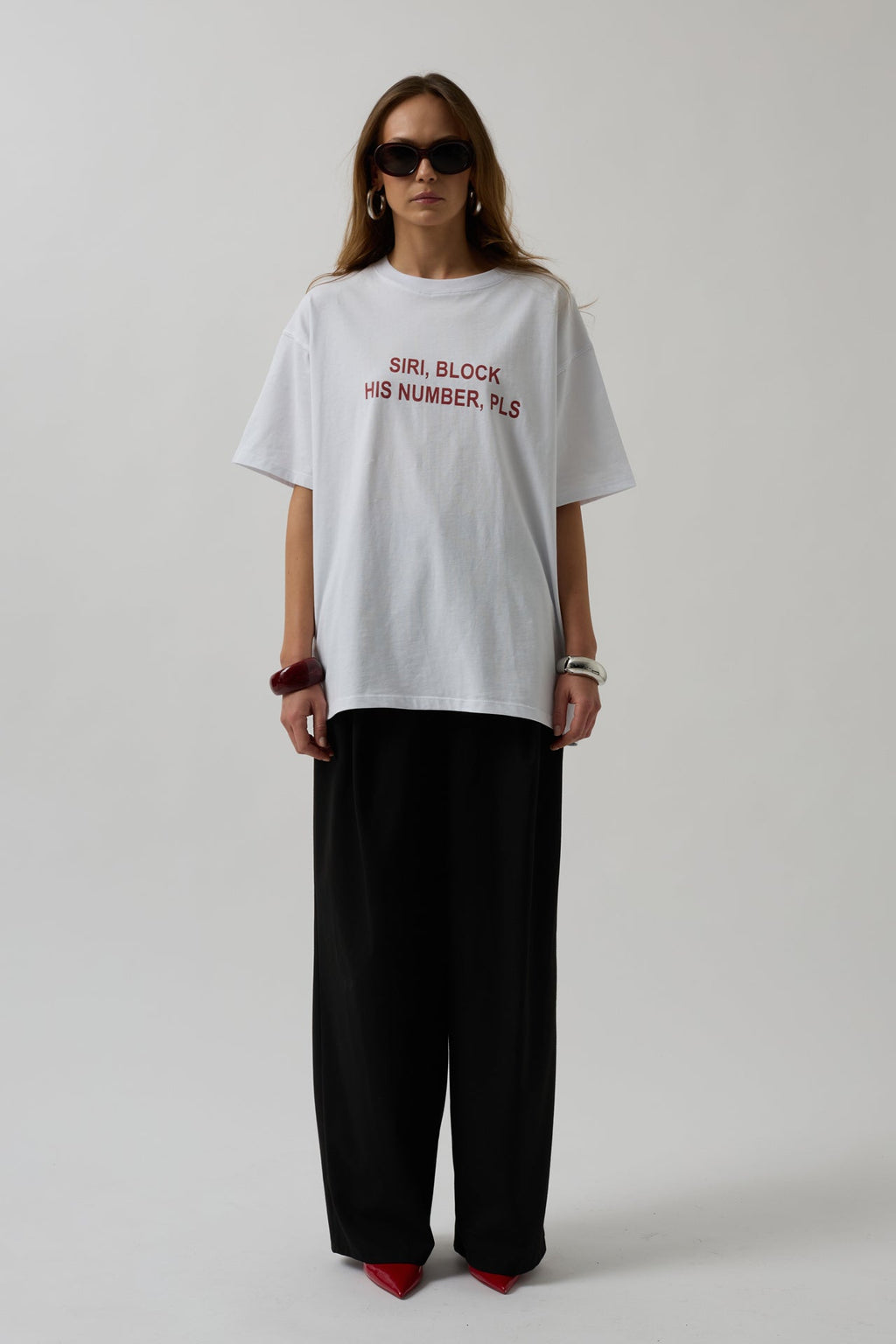 Siri Ön Baskılı Oversize Beyaz T-Shirt