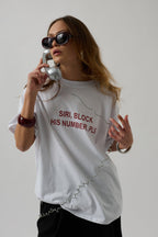 Siri Ön Baskılı Oversize Beyaz T-Shirt