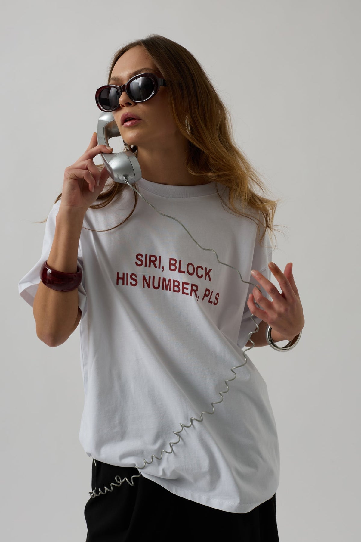 Siri Ön Baskılı Oversize Beyaz T-Shirt