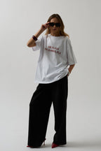 Siri Ön Baskılı Oversize Beyaz T-Shirt