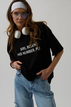 Siri Ön Baskılı Oversize Siyah T-Shirt