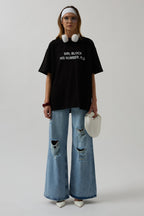 Siri Ön Baskılı Oversize Siyah T-Shirt