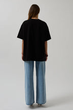 Siri Ön Baskılı Oversize Siyah T-Shirt