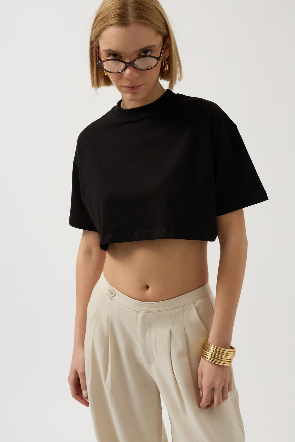 Oversize Crop Siyah T-Shirt