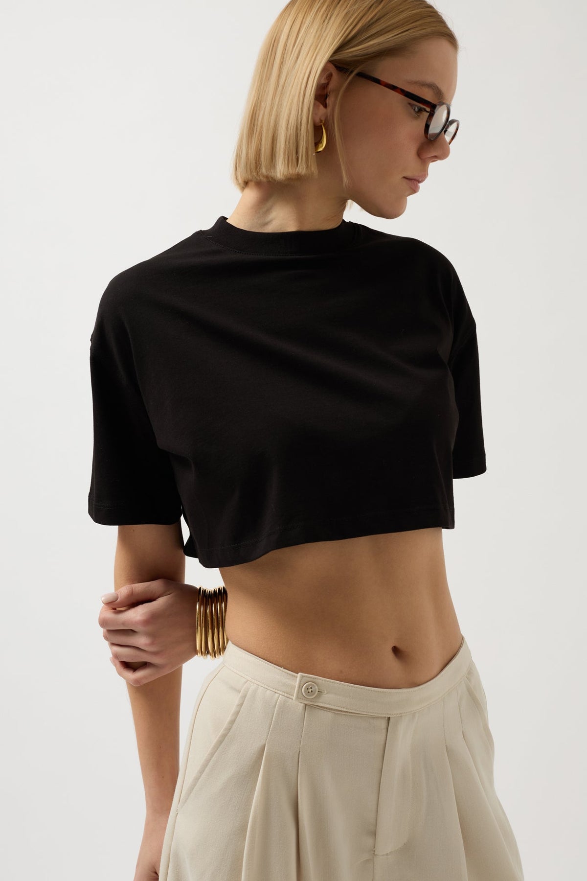 Oversize Crop Siyah T-Shirt