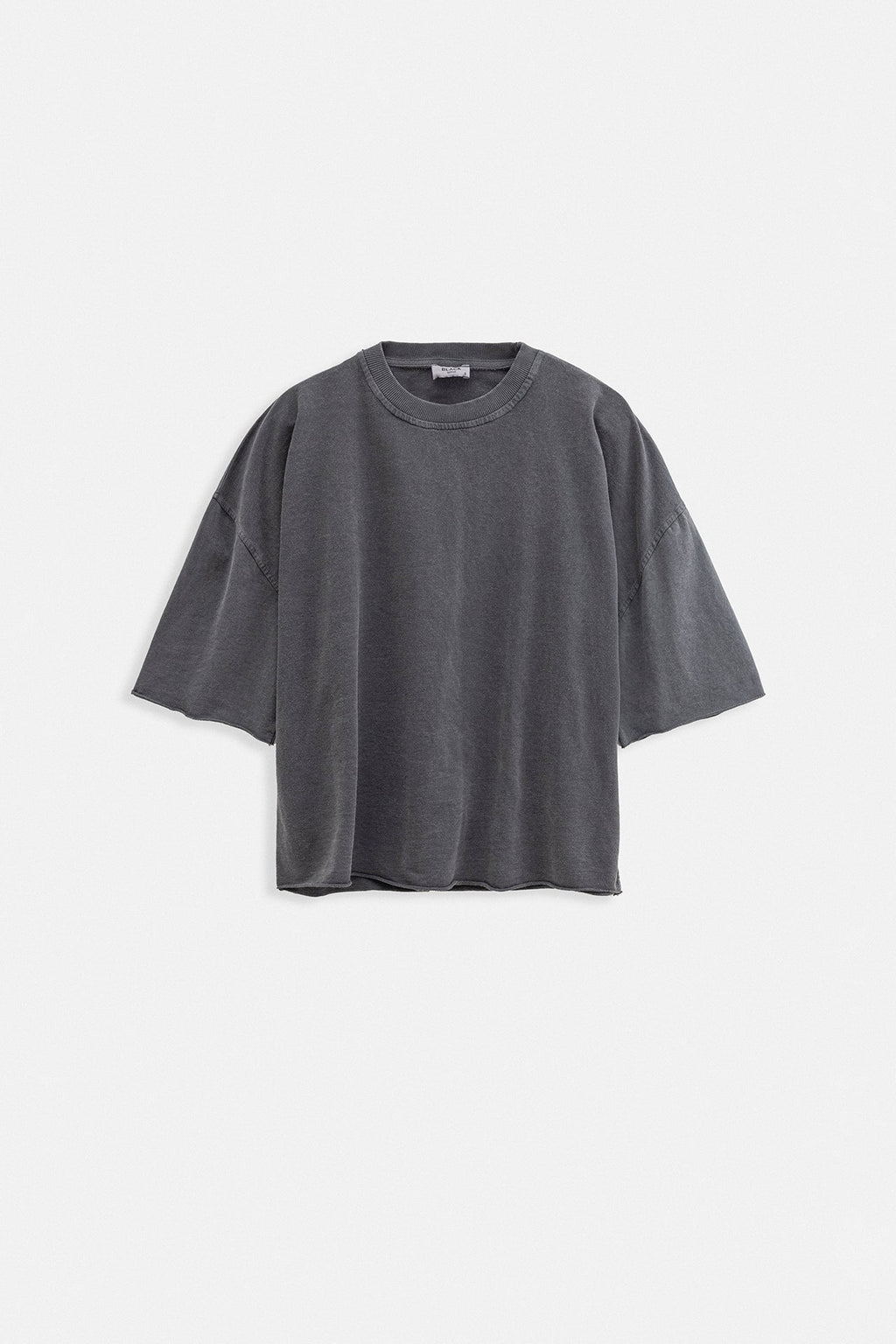 Oversize Lazer Kesim Bisiklet Yaka Antrasit T-Shirt