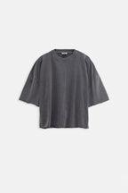 Oversize Lazer Kesim Bisiklet Yaka Antrasit T-Shirt