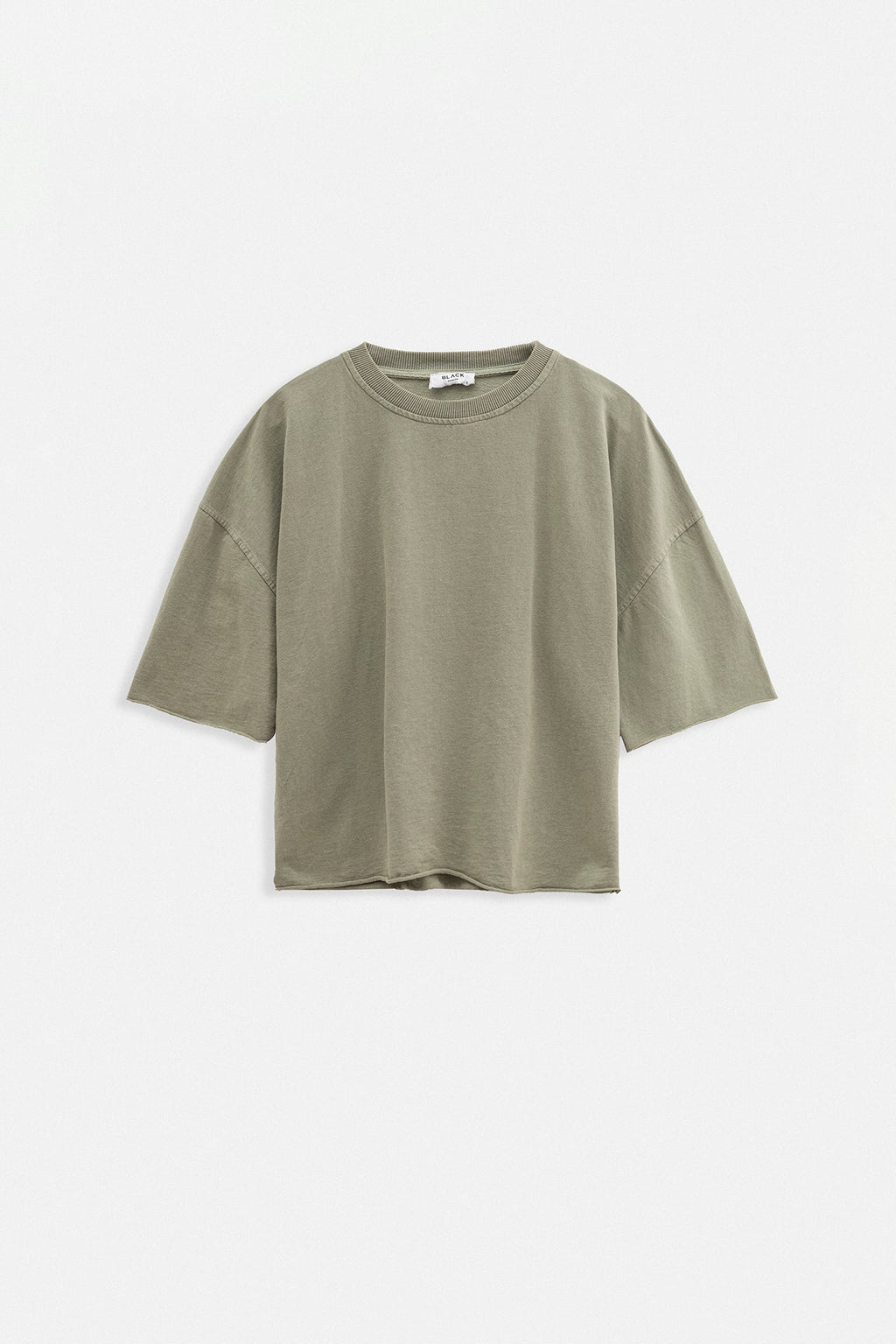 Oversize Lazer Kesim Bisiklet Yaka Haki T-Shirt