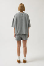 Oversize Lazer Kesim Bisiklet Yaka Gri T-Shirt