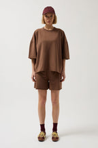 Oversize Lazer Kesim Bisiklet Yaka Kahverengi T-Shirt