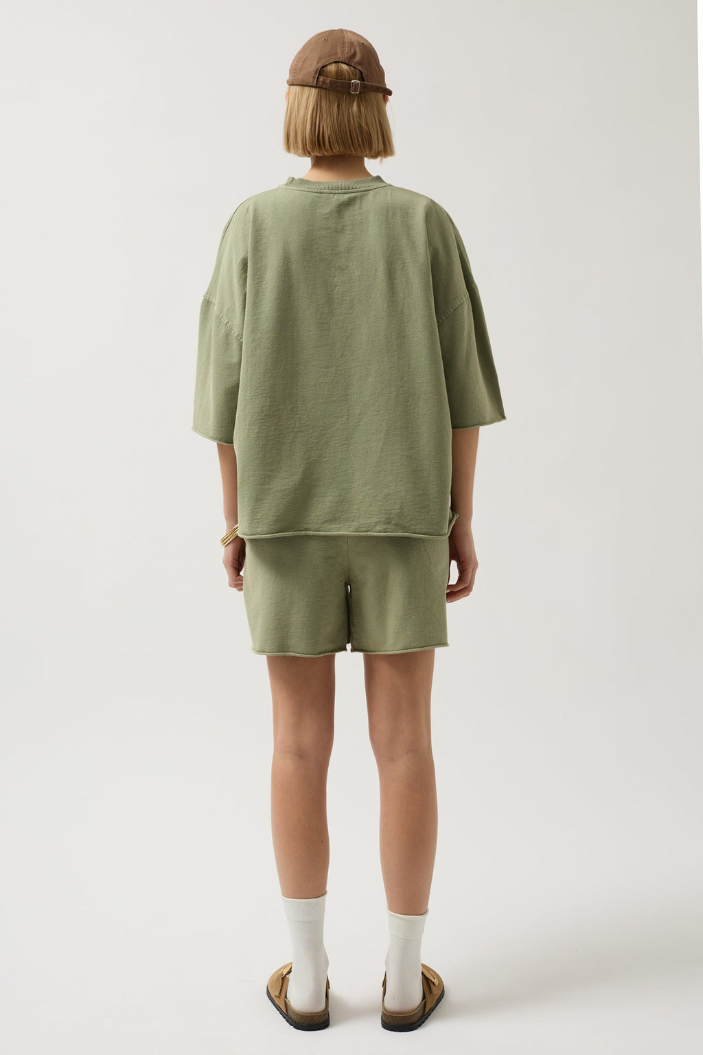 Oversize Lazer Kesim Bisiklet Yaka Haki T-Shirt
