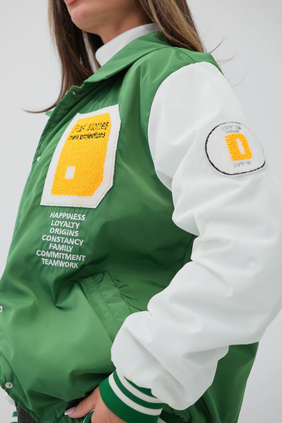 Oversize Polo Yaka Yeşil Kolej Ceket