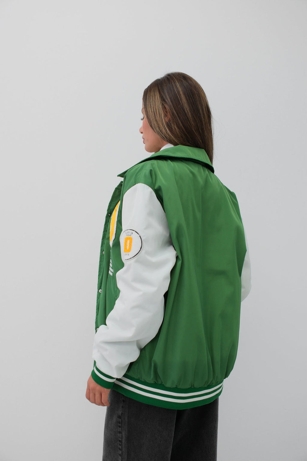 Oversize Polo Yaka Yeşil Kolej Ceket