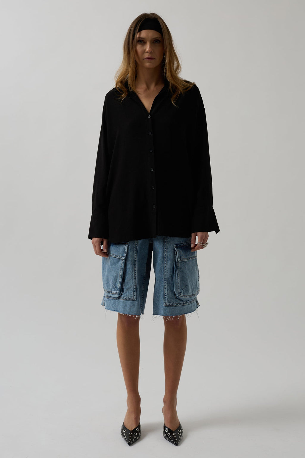 Oversize Siyah Keten Gömlek