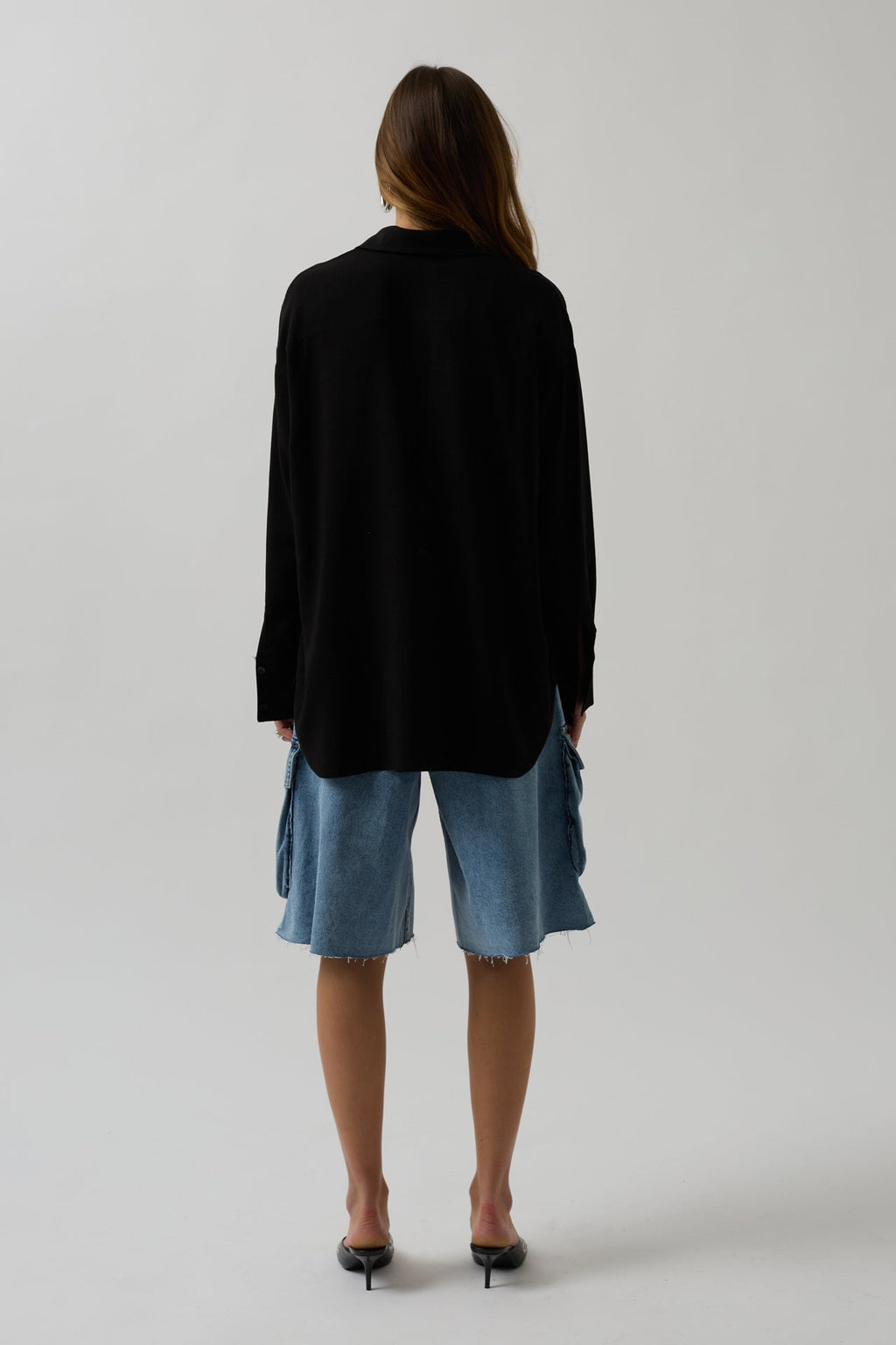 Oversize Siyah Keten Gömlek