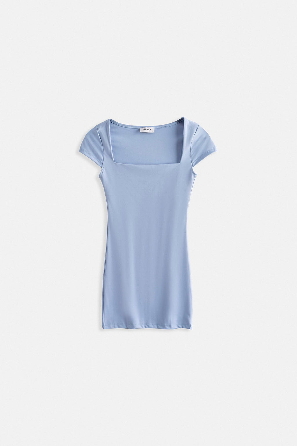Pencere Detay Mini Dekolte Bebe Mavi Elbise