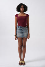 Pencere Detay Mini Dekolte Bordo Bluz
