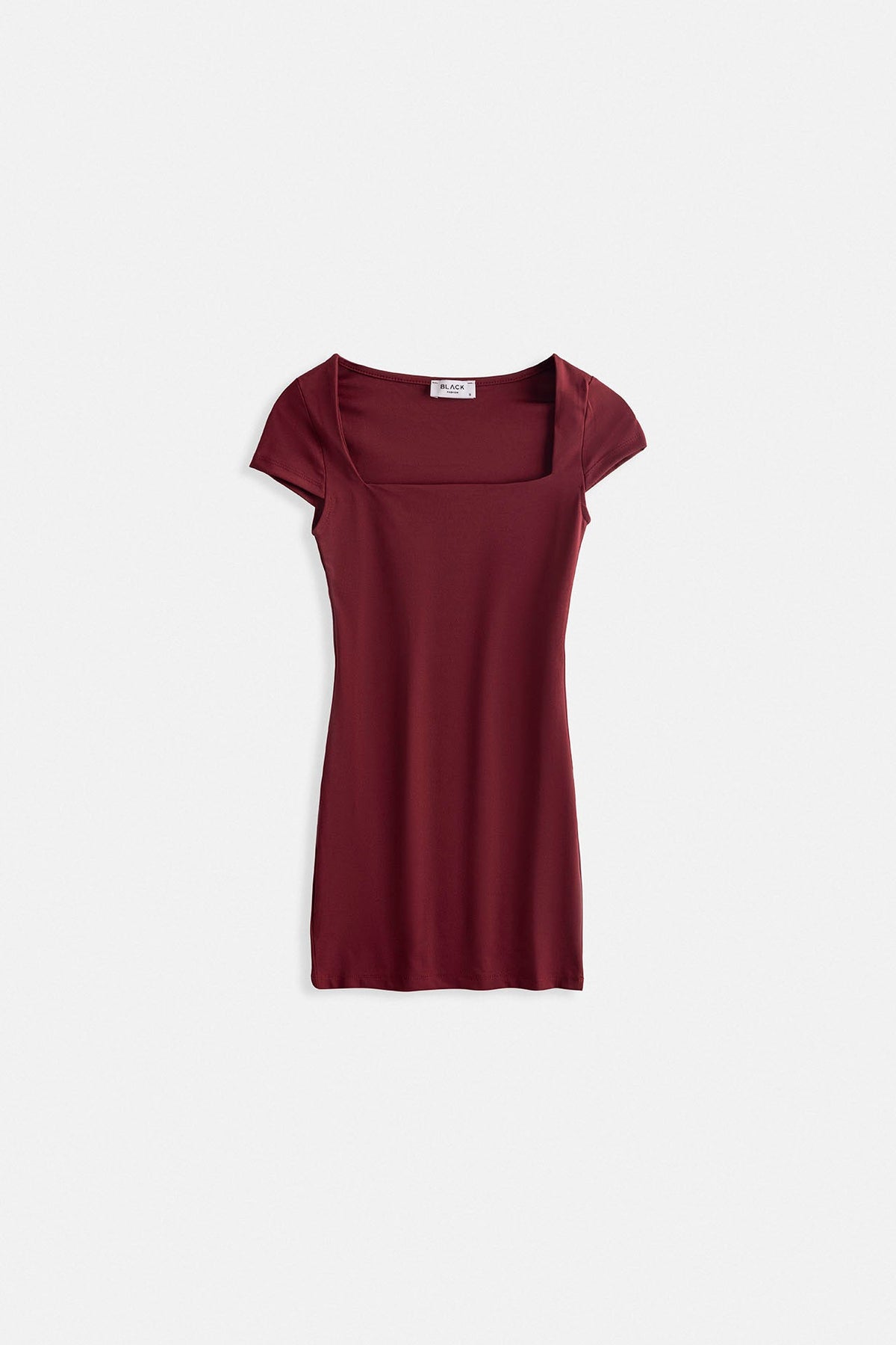 Pencere Detay Mini Dekolte Bordo Elbise