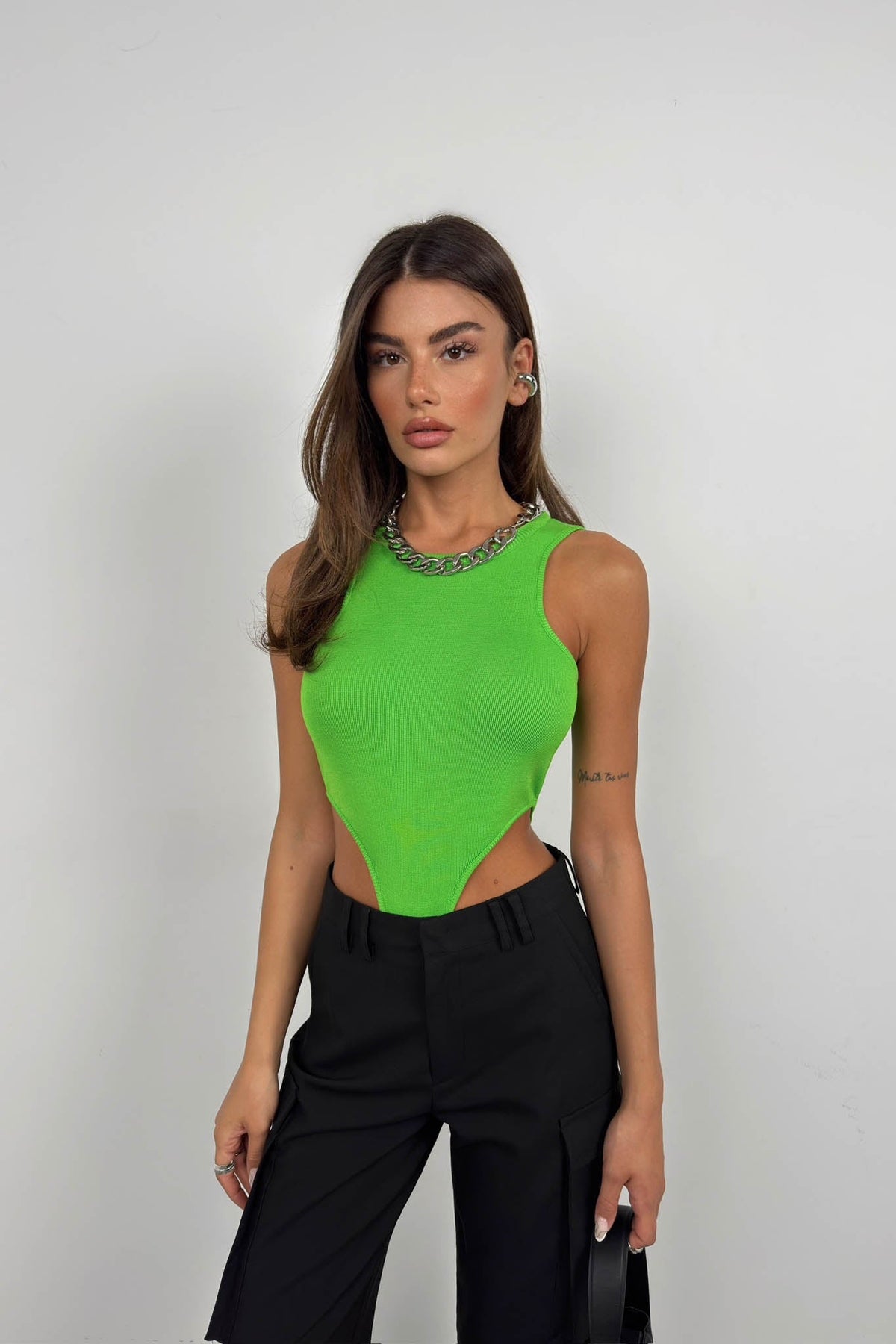 Pencere Detay Yüzücü Lime Bodysuit